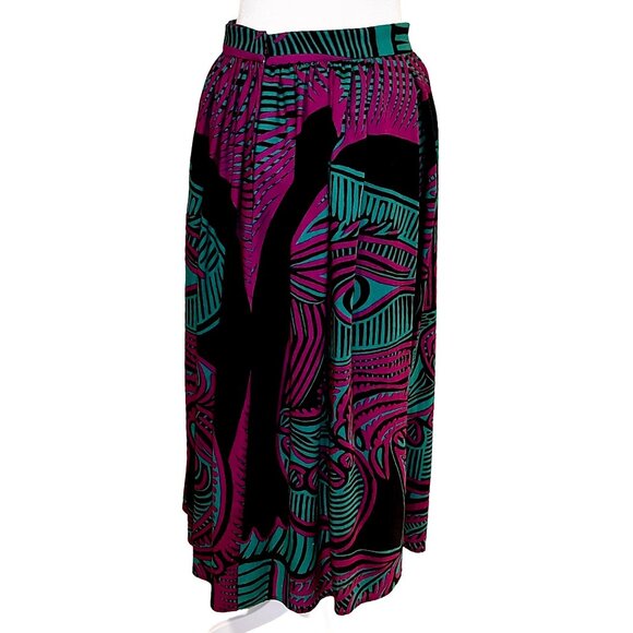 Vintage ‘Agatha Brown’ Italian Wool Vibrant Tribal Print Maxi Skirt Size 4 - Picture 4 of 11